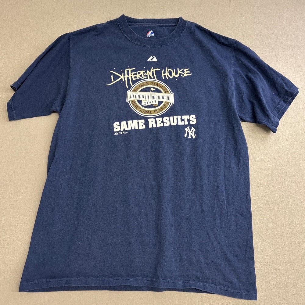Majestic New York Yankees 2009 Inaugural Season T-Shirt Mens Large Navy Blue MLB